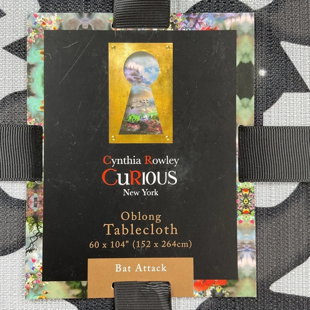 Cynthia Rowley Curious Bat Attack Halloween Tablecloth Oblong 60x104 Black Gray